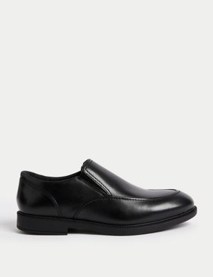 M&S Boy's Kid's Leather Freshfeet Slip-on School Shoes (13 Small - 9 Large) - 3 LSTD - Black, Black