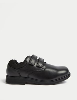 M&S Boys Leather Riptape School Shoes (8 Small - 1 Large) - 1 LSTD - Black, Black