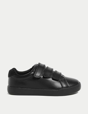 Unisex,Boys,Girls M&S Collection Kids' Leather Freshfeet™ Trainers (8 Small - 1 Large) - Black, Black