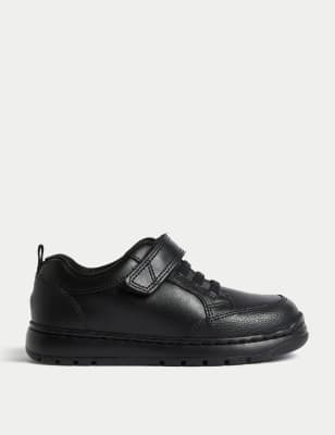 M&S Boys Leather Riptape School Shoes (8 small - 2 Large) - 1 LSTD - Black, Black