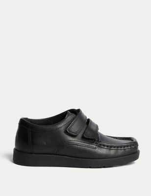 M&S Boy's Kid's Leather Riptape School Shoes (8 Small - 2 Large) - 8 SSTD - Black, Black