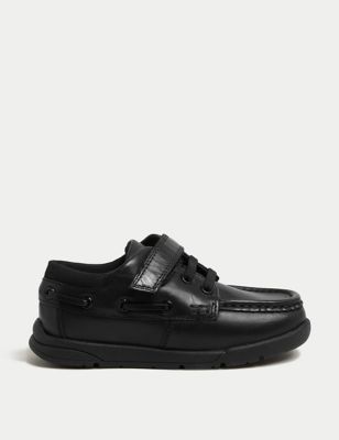 M&S Boys Leather Freshfeet Riptape School Shoes (8 Small - 2 Large) - 12 SWDE - Black, Black