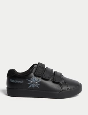 M&S Boy's Kid's Leather Spider-Man Riptape Trainers (8 Small - 2 Large) - 1 LSTD - Black, Black