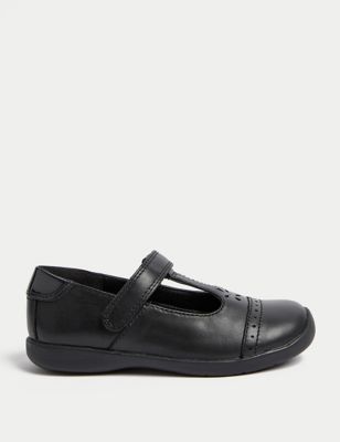 M&S Girls Leather T-Bar School Shoes (8 Small - 1 Large) - 1 LSTD - Black, Black