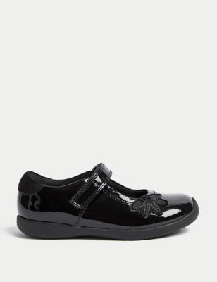 M&S Girls Patent Leather School Shoes (8 Small - 1 Large) - 12.5SSTD - Black, Black