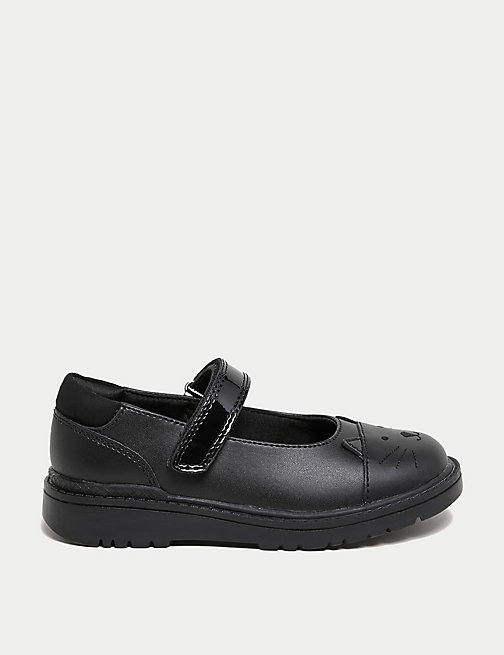Marks And Spencer Girls M&S Collection Kids' Leather Mary Jane Cat School Shoes (8 Small - 1 Large) - Black, Black