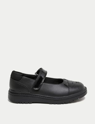M&S Girls Leather Mary Jane Cat School Shoes (8 Small - 1 Large) - 1.5 LSTD - Black, Black