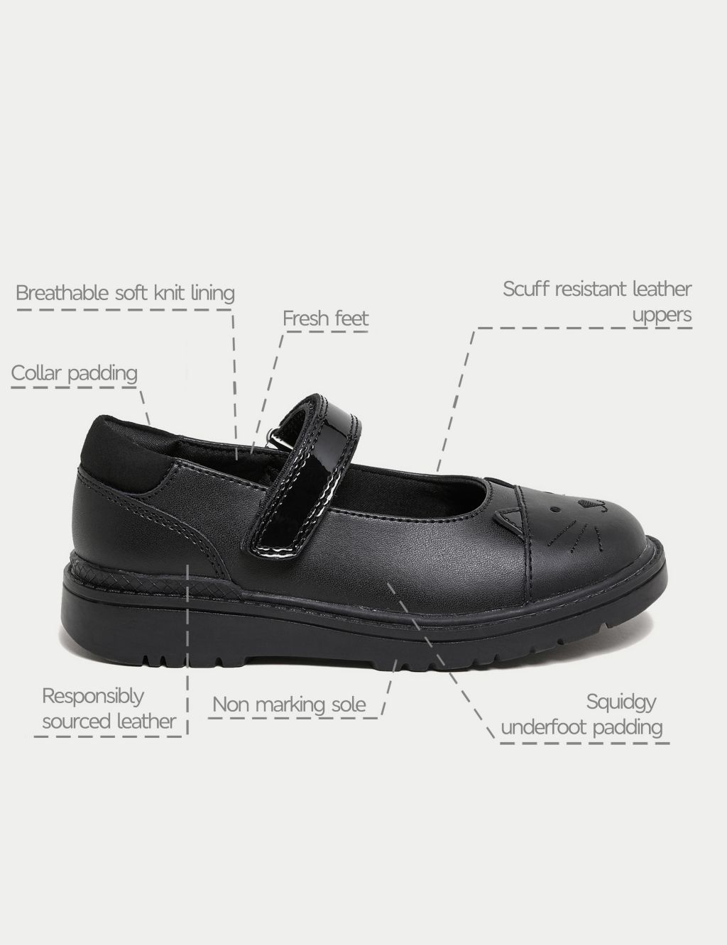 Kids' Leather Mary Jane Cat School Shoes (8 Small - 1 Large) image 4