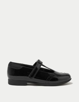 M&S Girls Leather Freshfeettm T Bar School Shoes (8 Small - 1 Large) - 10 SSTD - Black, Black
