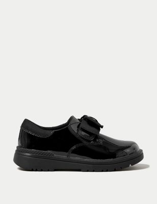 M&S Girls Leather Freshfeettm Bow School Shoes (8 Small - 1 Large) - 10.5SSTD - Black, Black