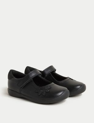 M&S Girls Leather Freshfeet School Shoes (8 Small - 2 Large) - 8.5 SWDE - Black, Black
