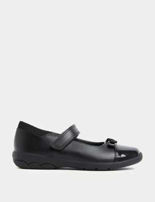 M&S Girls Leather Freshfeet Bow School Shoes (8 Small-2 Large) - 11.5SSTD - Black, Black