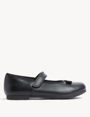 M&S Girls Leather Freshfeet Bow School Shoes (8 Small - 2 Large) - 9.5 SSTD - Black, Black