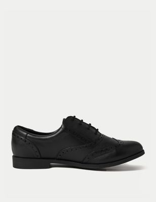M&S Girls Leather Lace-up Brogues School Shoes (13 Small - 7 Large) - 6.5 LSTD - Black, Black
