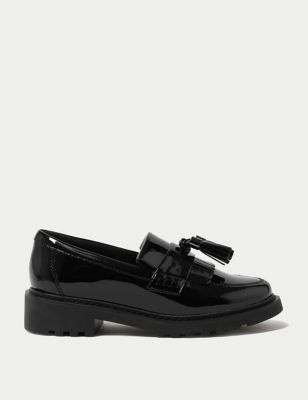 M&S Girls Leather Slip-on School Shoes (13 Small - 7 Large) - 6.5 LSTD - Black, Black