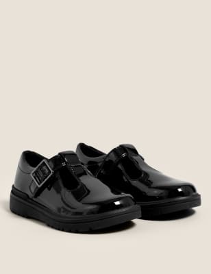 

Girls M&S Collection Kids' Leather Riptape T Bar School Shoes (8 Small - 1 Large) - Black, Black