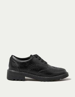 M&S Girls Leather Freshfeet School Shoes (13 Small -7 Large) - 5 LNAR - Black, Black