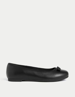 M&S Girls Leather Ballerina Bow School Shoes (13 Smal l- 7 Large) - 3.5 LSTD - Black, Black