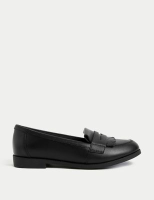 M&S Girls Leather Freshfeet School Loafers (13 Small - 7 Large) - 3 LSTD - Black, Black