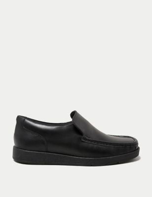 M&S Boy's Kid's Leather Slip-on Loafer School Shoes (13 Small - 9 Large) - 3.5 LSTD - Black, Black