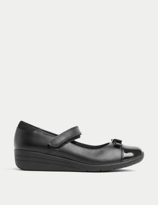 M&S Girls Leather Wedge Mary Jane School Shoes (13 Small - 7 Large) - 6 LSTD - Black, Black