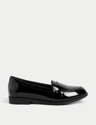 M&S Girls Patent Freshfeettm School Loafers (13 Small - 7 Large) - 4 LSTD - Black, Black