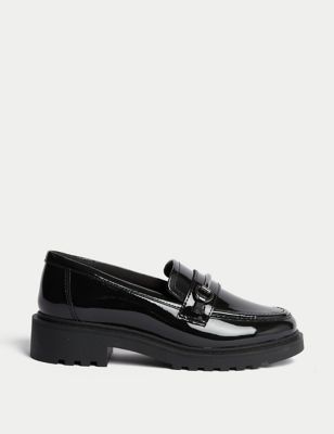 M&S Girl's Kid's Patent Loafer Leather School Shoes (13 Small - 7 Large) - 3 LSTD - Black, Black