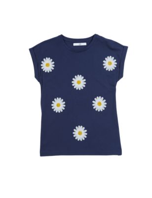 Pure Cotton Daisy Sequin Embellished T-Shirt (5-14 Years) | M&S
