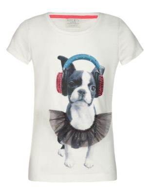 Stud Embellished Dog Print T-Shirt (5-14 Years) | M&S
