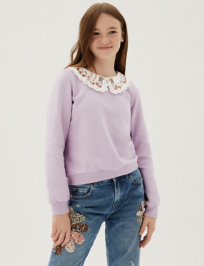 Cotton Floral Collared Sweatshirt (6-16 Yrs)