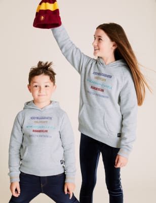 Top en coton à capuche et motif Harry Potter™avec texte « Spells » (du 6 au 16 ans) - Mid Grey Marl