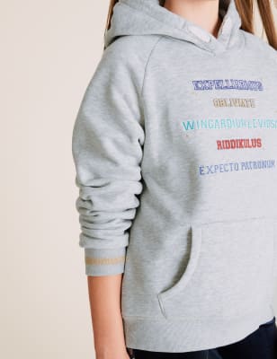

M&S Collection Sudadera con capucha de algodón de Harry Potter™ con texto 'Spells' (6-16 años) - Mid Grey Marl, Mid Grey Marl