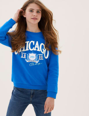 

Girls M&S Collection Chicago Slogan Sequin Sweatshirt (6-16 Yrs) - Blue, Blue