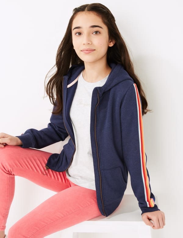 Cotton Rich Side Stripe Zip Through Hoodie (6-16 Yrs)