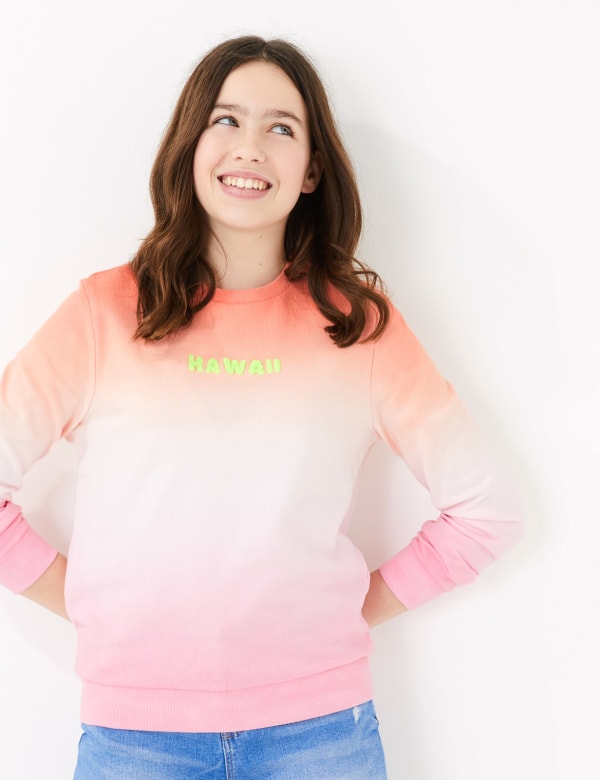 Pure Cotton Ombre Slogan Sweatshirt (6-16 Yrs)