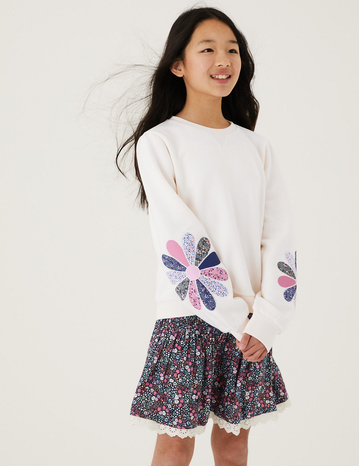 Cotton Rich Flower Patchwork Sweatshirt (6-16 Yrs)