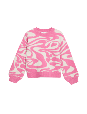 M&S Girls Marble Jumper (6-16 Yrs) - 7-8 Y - Pink Mix, Pink Mix