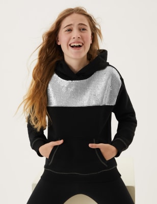 

M&S Collection Hoodie mit hohem Baumwollanteil und Pailletten (6-16 Jahre) - Black Mix, Black Mix