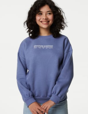 

M&S Collection Sweatshirt mit hohem Bauwollanteil und Schriftzug (6-16 J.) - Blue, Blue