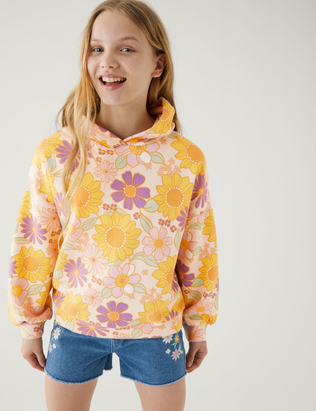 Cotton Rich Floral Hoodie (6-16 Yrs) image 1