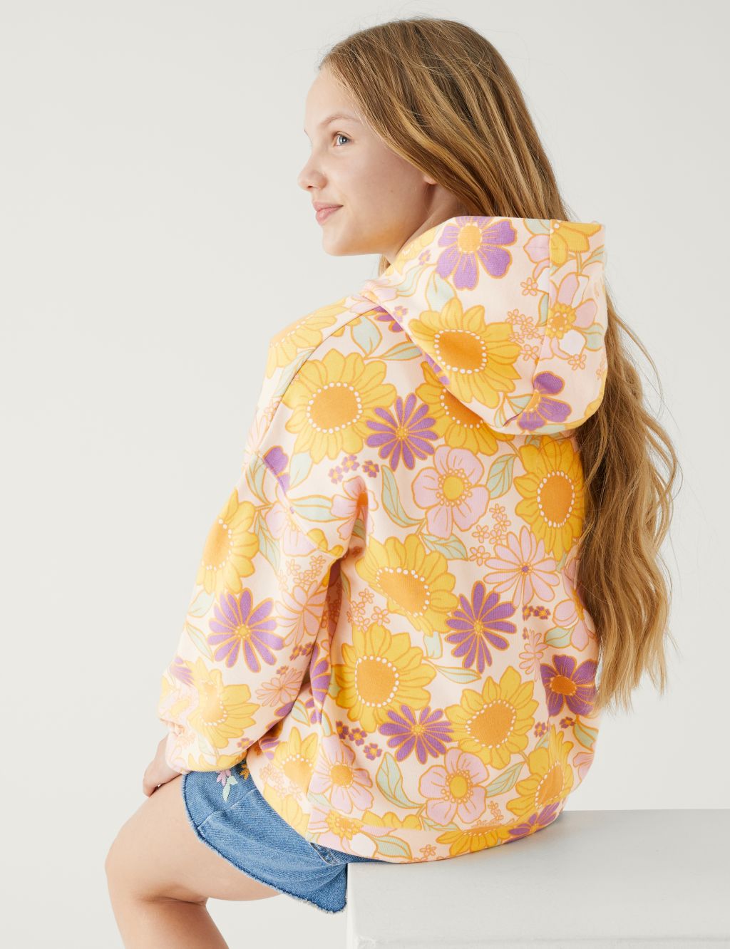 Cotton Rich Floral Hoodie (6-16 Yrs) image 3