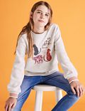 Katoenrijke sweater met luipaardmotief en siersteentjes (6-16 jaar)