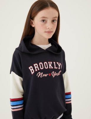 

M&S Collection Hoodie mit hohem Baumwollanteil und Schriftzug „Brooklyn“ (6-16 Jahre) - Charcoal Mix, Charcoal Mix