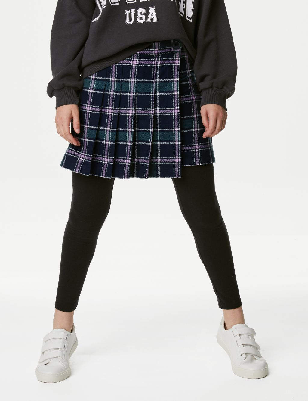 Mini Cotton Blend Checked Skirt (6-16 Yrs) image 4