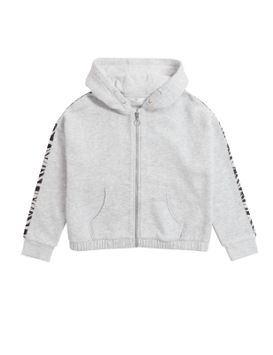 

M&S Collection Hoodie mit hohem Baumwollanteil, Reißverschluss und Zebramuster (6-16 J.) - Grey Marl, Grey Marl