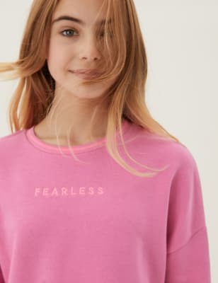 

M&S Collection Sweatshirt mit hohem Baumwollanteil und aufgesticktem Schriftzug (6-16 J.) - Pink, Pink