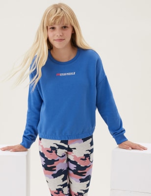

M&S Collection Sweatshirt mit hohem Baumwollanteil und aufgesticktem Schriftzug (6-16 J.) - Bright Blue, Bright Blue