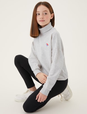 

M&S Collection Sudadera de algodón con cuello vuelto y diseño de corazones (6-16 años) - Grey Marl, Grey Marl