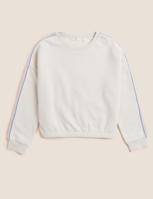 M&S Girls Cotton Rich Rainbow Side Stripe Sweatshirt (6-16 Yrs)