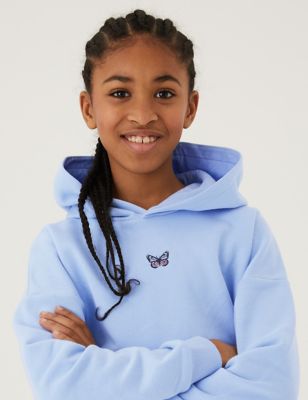 M&S Girls Cotton Rich Embroidered Butterfly Hoodie (6-16 Yrs)